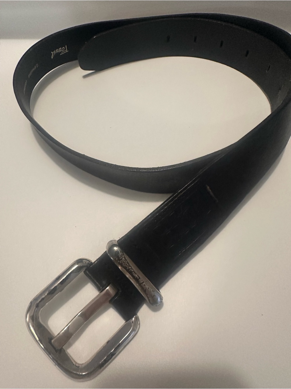 Fossil Black Leather Belt with Silver Buckle